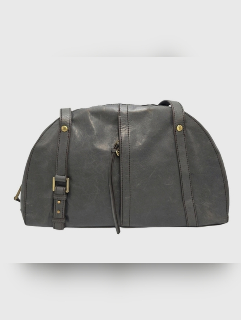 HOBO Distressed Gray Leather Satchel Shoulder Bag – 10" Drop Fixed Straps